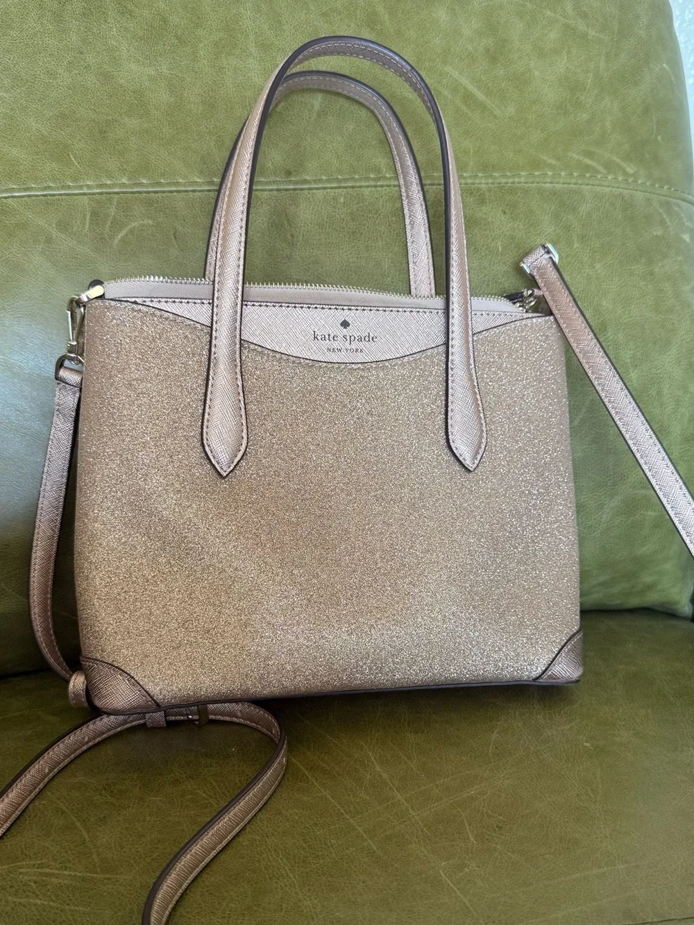 kate spade Rose Gold Blush Pink Glitter Shimmy Satchel Crossbody Purse